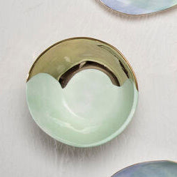 Orsina Colour Of Paradise Hand-Painted Gold and Green Serving Bowl