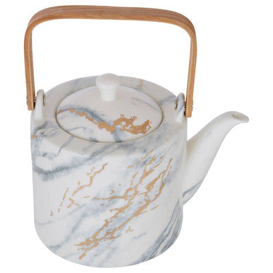 Orsina Marble Luxe Teapot – White Ceramic with Metallic Accents