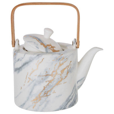 Orsina Marble Luxe Teapot – White Ceramic with Metallic Accents