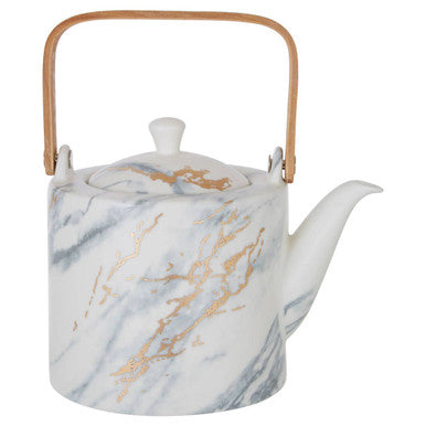 Orsina Marble Luxe Teapot – White Ceramic with Metallic Accents