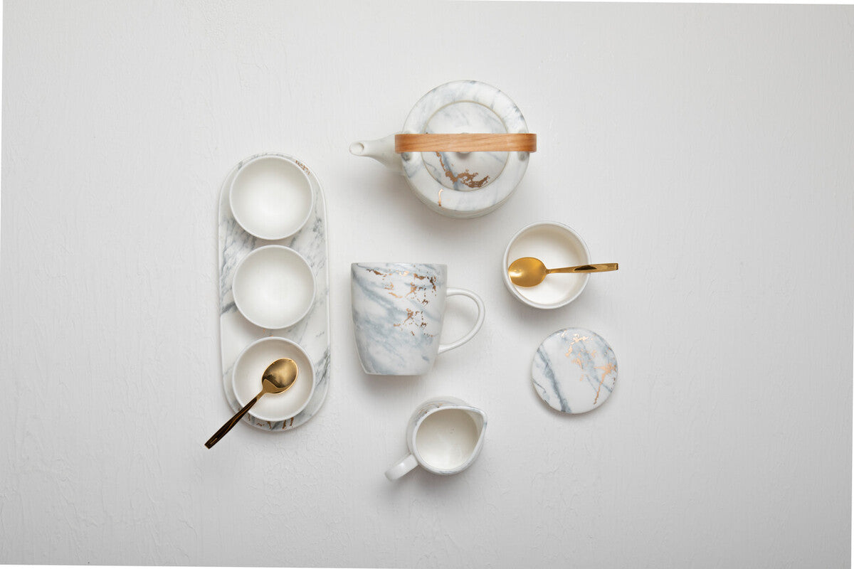 Orsina Marble Luxe Teapot – White Ceramic with Metallic Accents