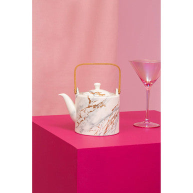 Orsina Marble Luxe Teapot – White Ceramic with Metallic Accents