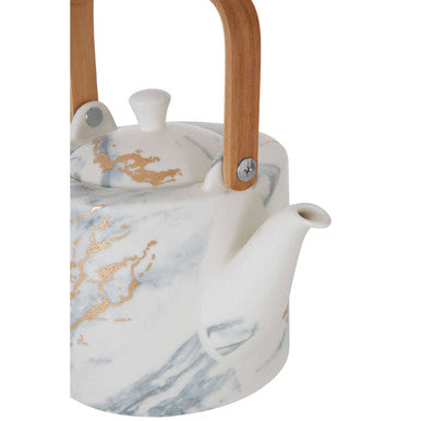 Orsina Marble Luxe Teapot – White Ceramic with Metallic Accents