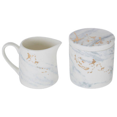 Orsina Marble Luxe Sugar Pot and Creamer Set with Gold Accents