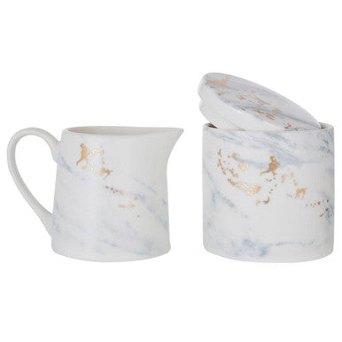 Orsina Marble Luxe Sugar Pot and Creamer Set with Gold Accents
