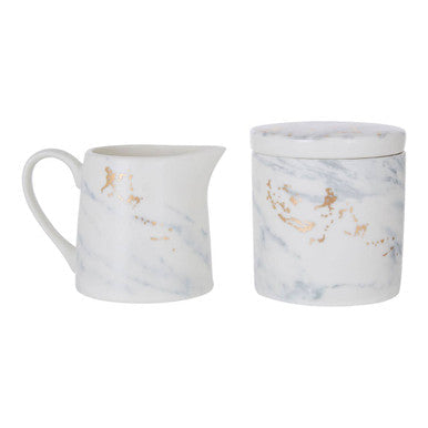Orsina Marble Luxe Sugar Pot and Creamer Set with Gold Accents