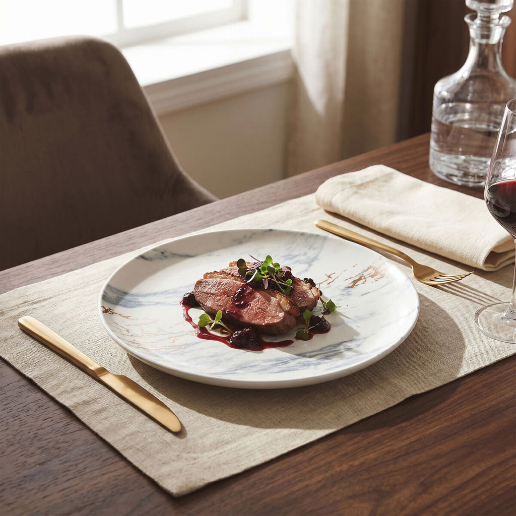 Orsina Marble Luxe Dinner Plate – Matte Finish with Gold Accents