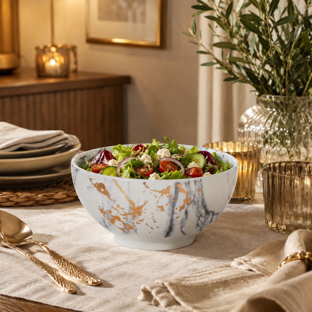 Orsina Marble Luxe Salad Bowl – Matte Finish Marbled Serveware