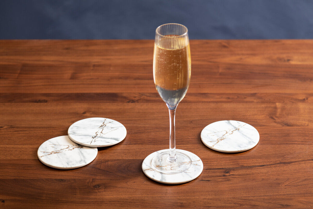 Orsina Marble Luxe Coasters – Set of 4 with Gold Accents and Matte Finish