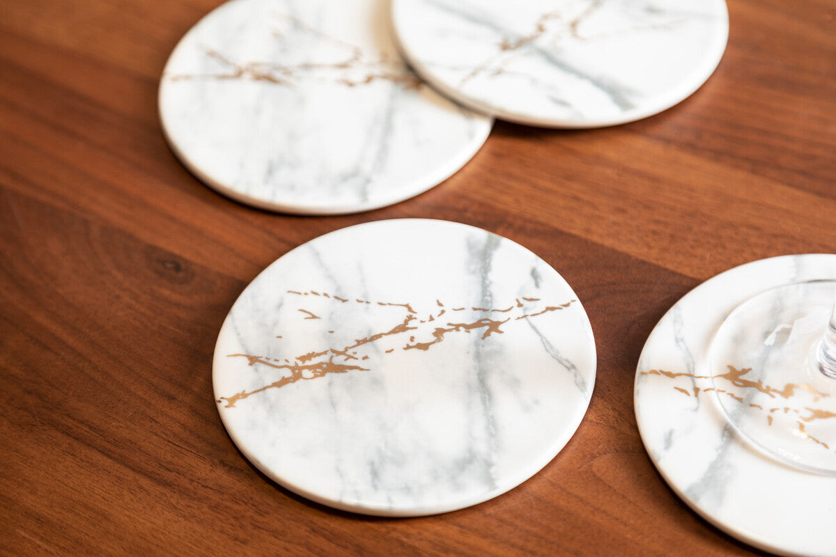 Orsina Marble Luxe Coasters – Set of 4 with Gold Accents and Matte Finish