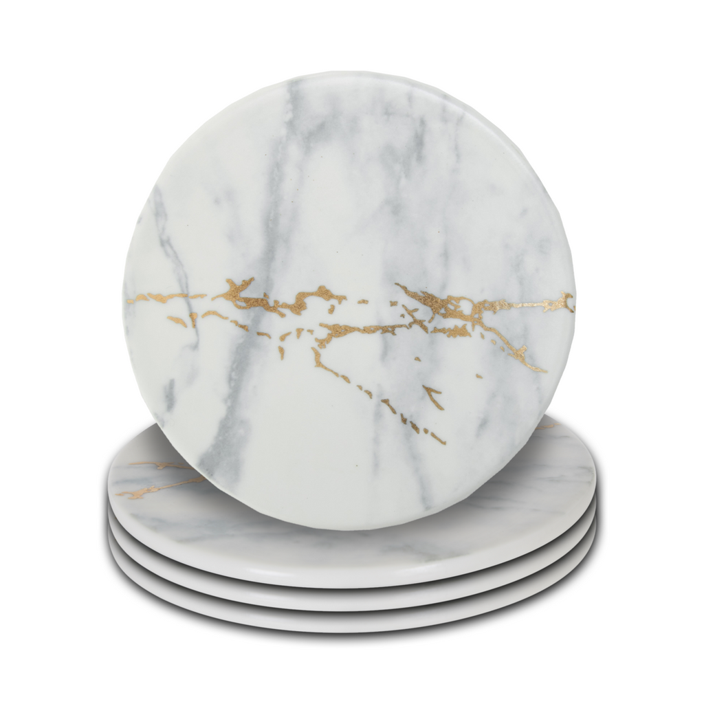 Orsina Marble Luxe Coasters – Set of 4 with Gold Accents and Matte Finish