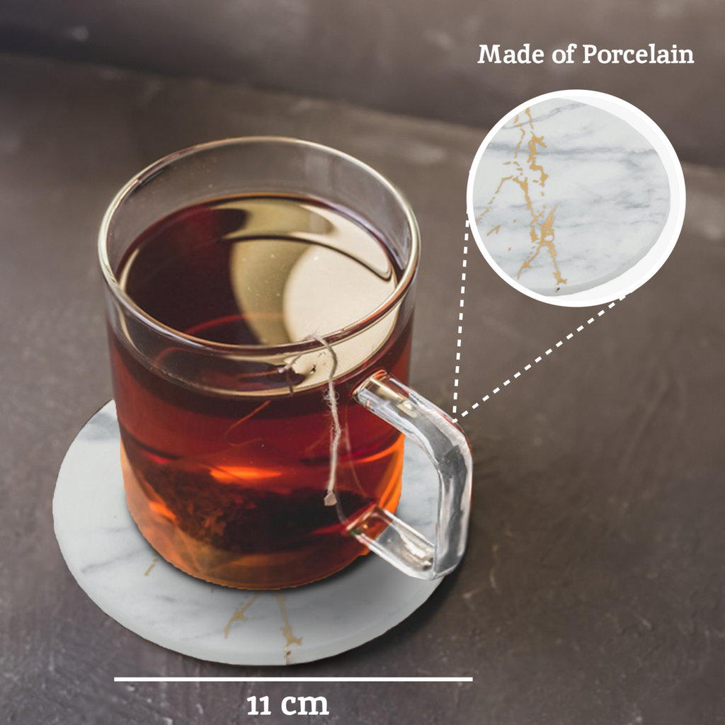 Orsina Marble Luxe Coasters – Set of 4 with Gold Accents and Matte Finish