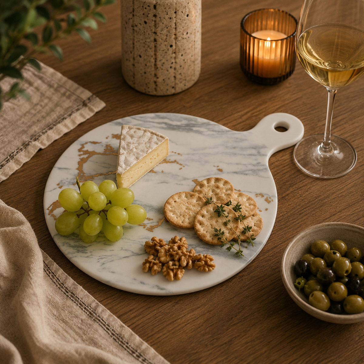 Orsina Marble Luxe Cheese Paddle – Matte White Serving Board with Gold