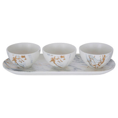 Orsina Marble Luxe Dip Bowls with Tray Set – 3 Piece Matte Serving Set