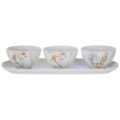 Orsina Marble Luxe Dip Bowls with Tray Set – 3 Piece Matte Serving Set
