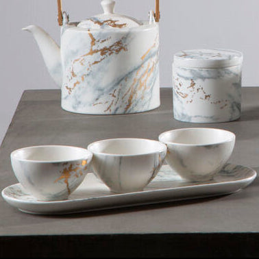 Orsina Marble Luxe Dip Bowls with Tray Set – 3 Piece Matte Serving Set