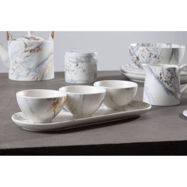 Orsina Marble Luxe Dip Bowls with Tray Set – 3 Piece Matte Serving Set