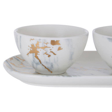 Orsina Marble Luxe Dip Bowls with Tray Set – 3 Piece Matte Serving Set