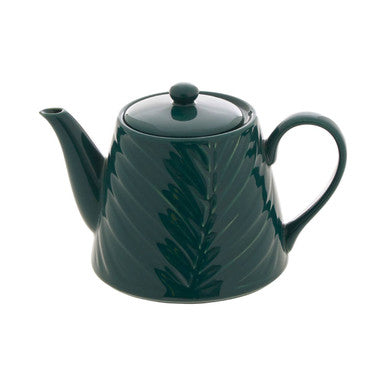 Orsina Bali Dark Green Porcelain Teapot – Embossed Palm Leaf Design