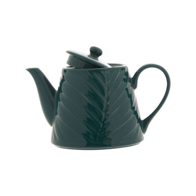Orsina Bali Dark Green Porcelain Teapot – Embossed Palm Leaf Design