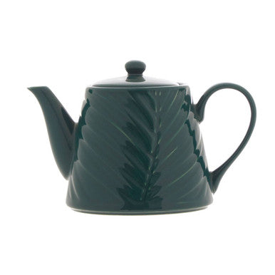 Orsina Bali Dark Green Porcelain Teapot – Embossed Palm Leaf Design