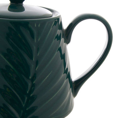 Orsina Bali Dark Green Porcelain Teapot – Embossed Palm Leaf Design