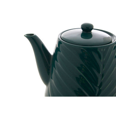 Orsina Bali Dark Green Porcelain Teapot – Embossed Palm Leaf Design