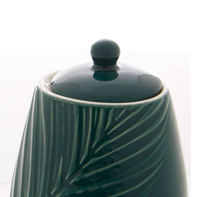 Orsina Bali Dark Green Sugar Pot – Ceramic Tropical Leaf Design with Lid
