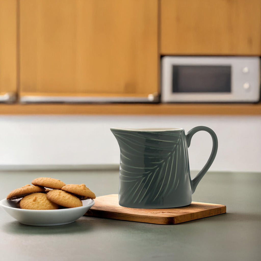 Orsina Bali Milk Jug – Green Porcelain Creamer with Palm Leaf Motif