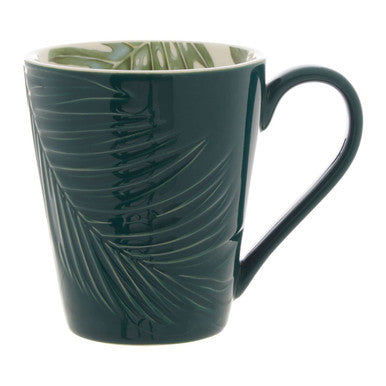 Orsina Bali Dark Green Leaf Porcelain Mug – Embossed Palm Design