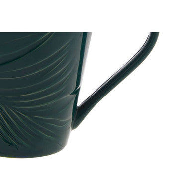 Orsina Bali Dark Green Leaf Porcelain Mug – Embossed Palm Design