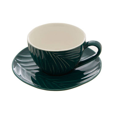 Orsina Bali Dark Green Espresso Cup and Saucer – Embossed Porcelain