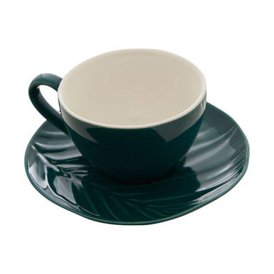 Orsina Bali Dark Green Espresso Cup and Saucer – Embossed Porcelain