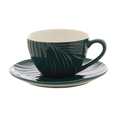 Orsina Bali Dark Green Espresso Cup and Saucer – Embossed Porcelain