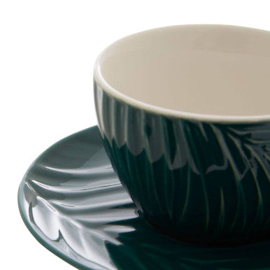 Orsina Bali Dark Green Espresso Cup and Saucer – Embossed Porcelain