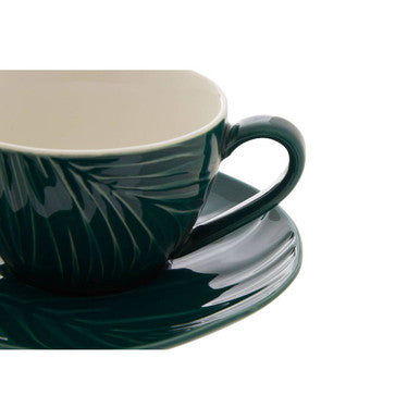 Orsina Bali Dark Green Espresso Cup and Saucer – Embossed Porcelain