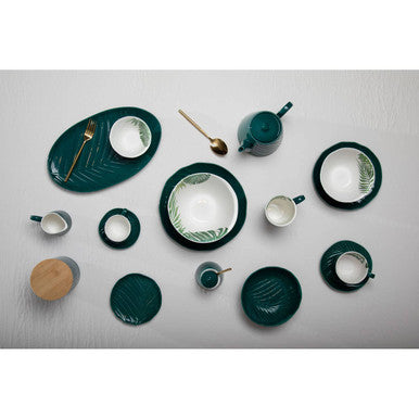 Orsina Bali Dark Green Porcelain Cup and Saucer with Leaf Design
