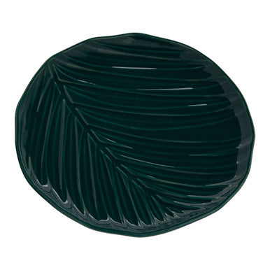 Orsina Bali Canape Plate – Dark Green Porcelain Tropical Leaf Design