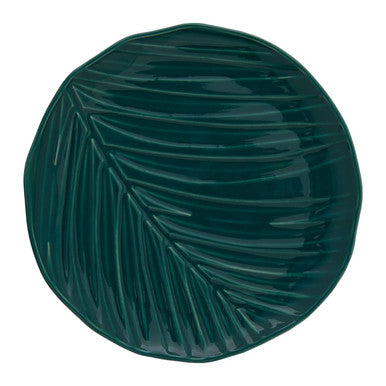 Orsina Bali Canape Plate – Dark Green Porcelain Tropical Leaf Design