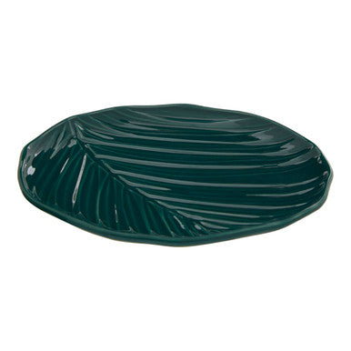 Orsina Bali Canape Plate – Dark Green Porcelain Tropical Leaf Design