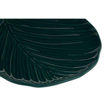 Orsina Bali Canape Plate – Dark Green Porcelain Tropical Leaf Design