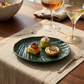 Orsina Bali Canape Plate – Dark Green Porcelain Tropical Leaf Design