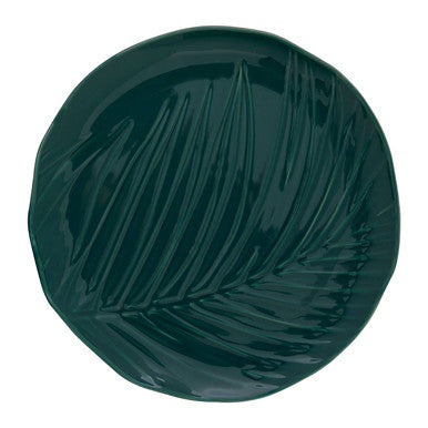 Orsina Bali Dark Green Side Plate – Tropical Leaf Textured Ceramic