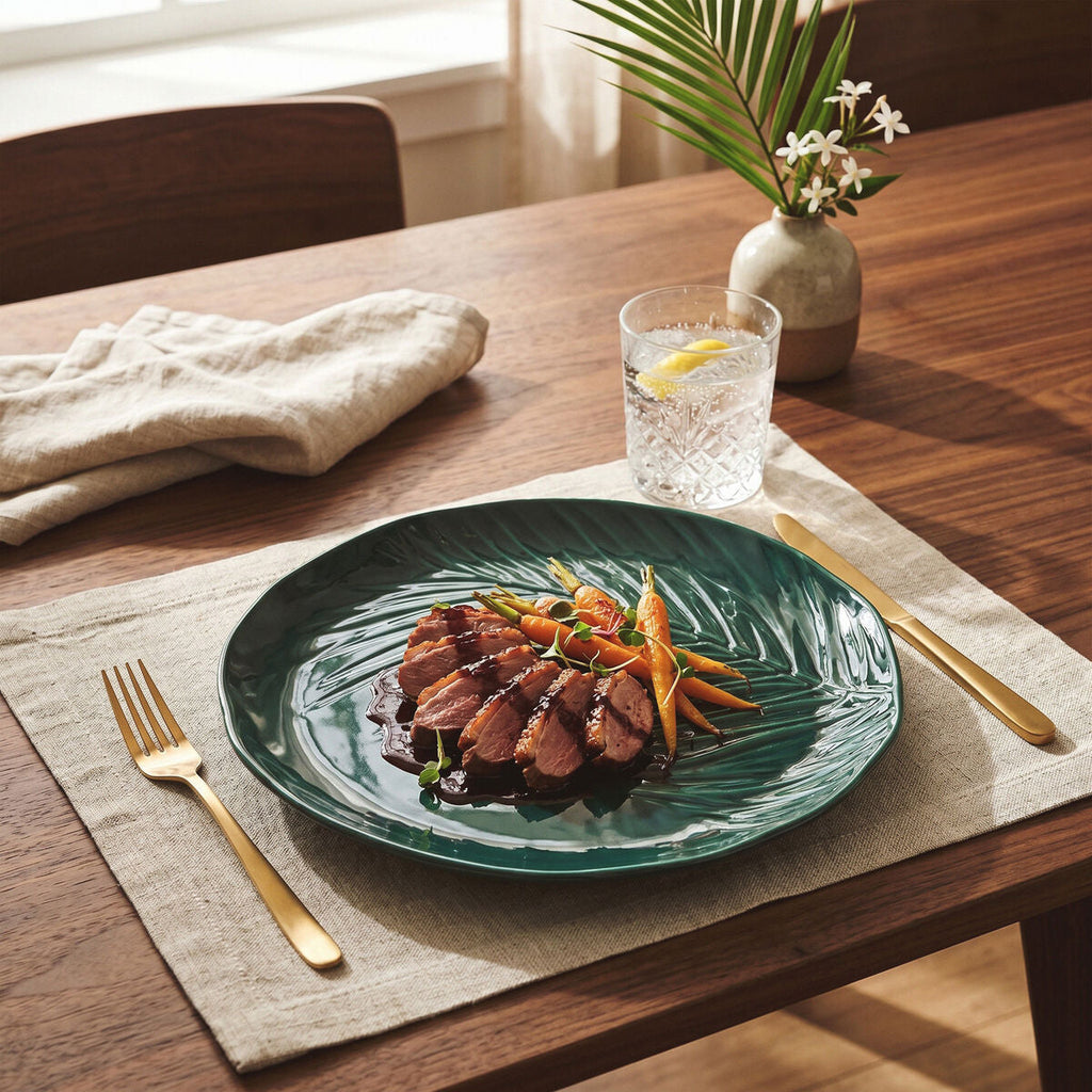 Orsina Bali Dark Green Dinner Plate | Tropical Porcelain Tableware