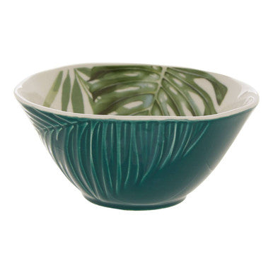 Orsina Bali Small Salad Bowl – Dark Green Porcelain Leaf Design