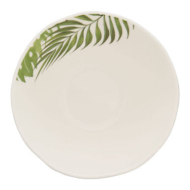 Orsina Bali Dark Green Porcelain Salad Bowl with Tropical Leaf Design