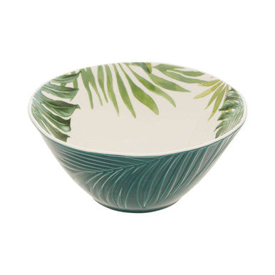 Orsina Bali Large Porcelain Salad Bowl – Dark Green Tropical Leaf