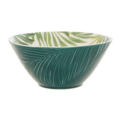 Orsina Bali Large Porcelain Salad Bowl – Dark Green Tropical Leaf