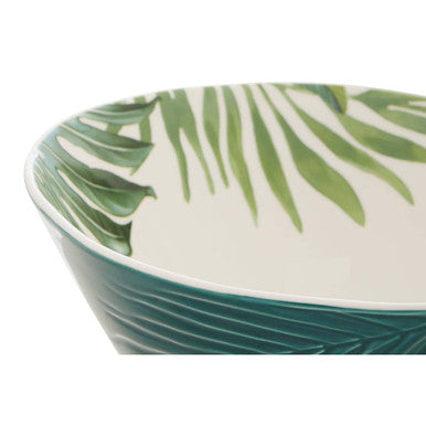 Orsina Bali Large Porcelain Salad Bowl – Dark Green Tropical Leaf