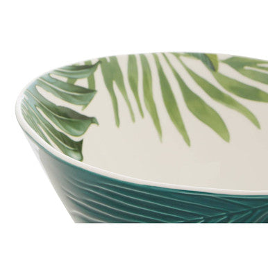 Orsina Bali Large Porcelain Salad Bowl – Dark Green Tropical Leaf